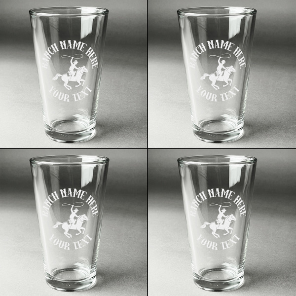 Western Ranch Set of Four Engraved Beer Glasses - Individual View
