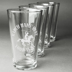 Western Ranch Pint Glasses - Engraved (Set of 4) (Personalized)