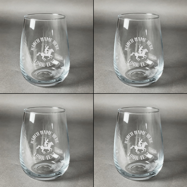 Western Ranch Set of Four Personalized Stemless Wineglasses (Approval)