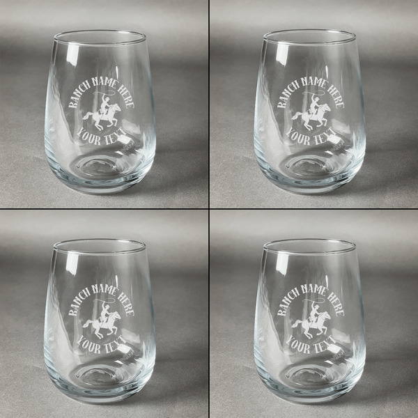 Western Ranch Set of Four Personalized Stemless Wineglasses (Approval)