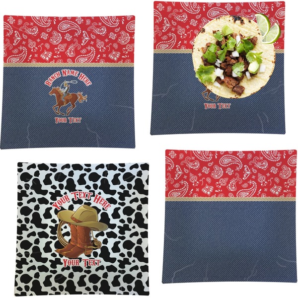 Custom Western Ranch Set of 4 Glass Square Lunch / Dinner Plate 9.5" (Personalized)