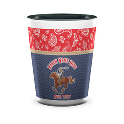 Western Ranch Ceramic Shot Glass - 1.5 oz - Two Tone - Set of 4 (Personalized)
