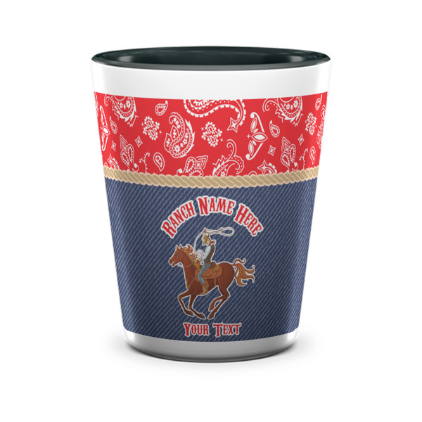 Custom Western Ranch Ceramic Shot Glass - 1.5 oz - Two Tone - Set of 4 (Personalized)