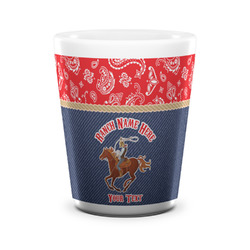 Western Ranch Ceramic Shot Glass - 1.5 oz - White - Set of 4 (Personalized)