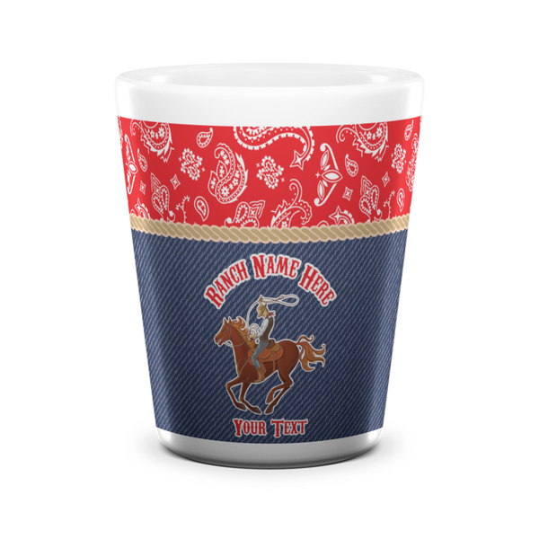 Custom Western Ranch Ceramic Shot Glass - 1.5 oz - White - Single (Personalized)