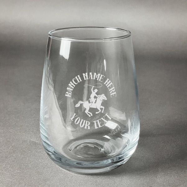 Custom Western Ranch Stemless Wine Glass (Single) (Personalized)