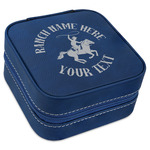 Western Ranch Travel Jewelry Box - Navy Blue Leather (Personalized)