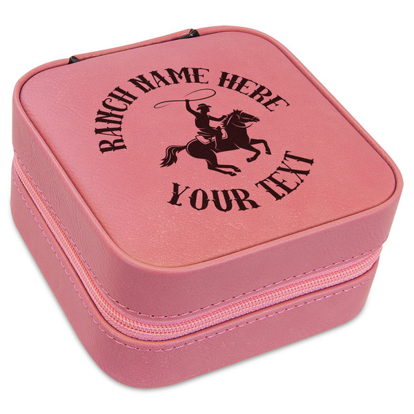 Custom Western Ranch Travel Jewelry Boxes - Pink Leather (Personalized)