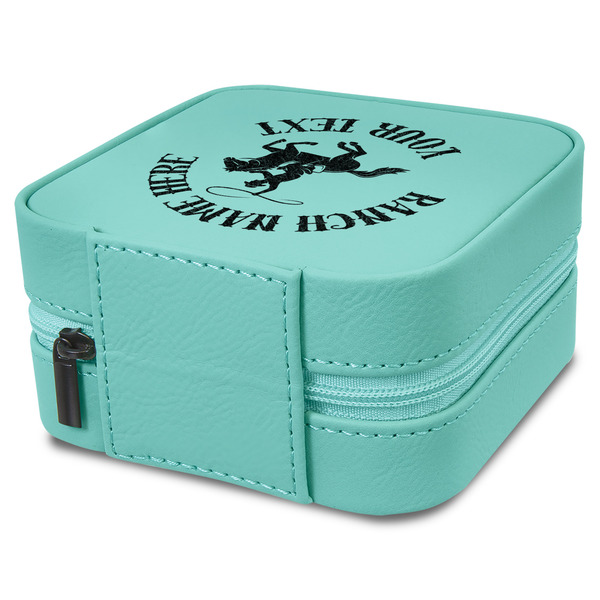 Western Ranch Travel Jewelry Boxes - Leather - Teal - View from Rear