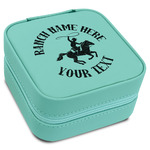 Western Ranch Travel Jewelry Box - Teal Leather (Personalized)