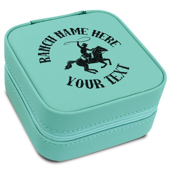 Custom Western Ranch Travel Jewelry Box - Teal Leather (Personalized)
