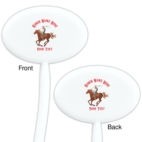 Western Ranch White Plastic 7" Stir Stick - Double Sided - Oval - Front & Back