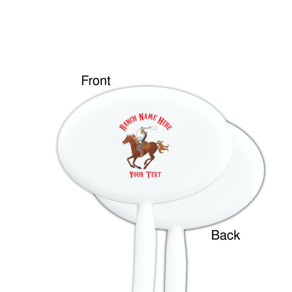 Western Ranch White Plastic 7" Stir Stick - Single Sided - Oval - Front & Back