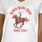 Western Ranch White V-Neck T-Shirt on Model - CloseUp