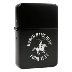 Western Ranch Windproof Lighter - Black - Double Sided & Lid Engraved (Personalized)