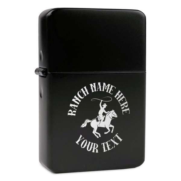 Custom Western Ranch Windproof Lighter - Black - Single Sided & Lid Engraved (Personalized)