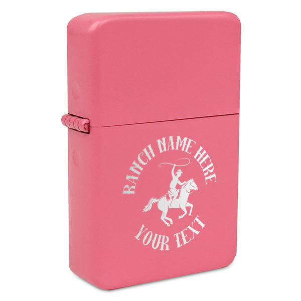 Custom Western Ranch Windproof Lighter - Pink - Single Sided & Lid Engraved (Personalized)