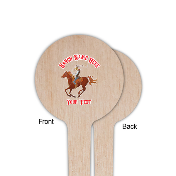 Western Ranch Wooden 4" Food Pick - Round - Single Sided - Front & Back