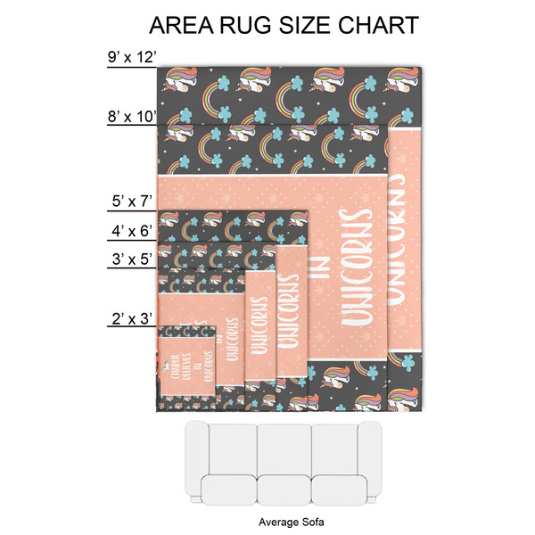 Unicorns 2'x3' Indoor Area Rugs - Size Chart