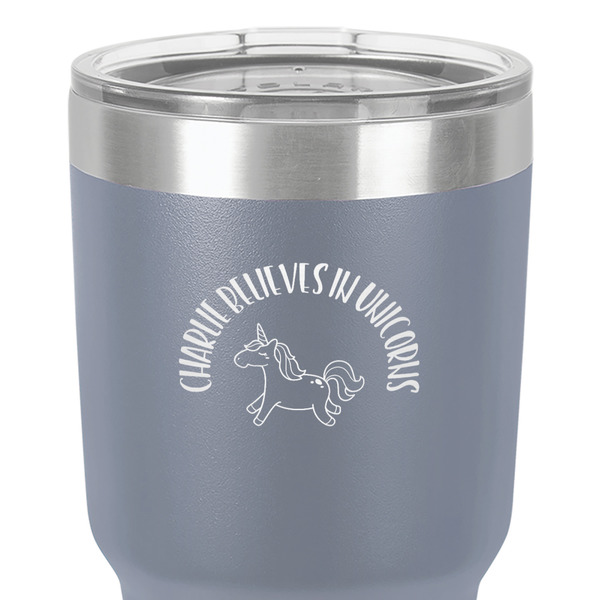 Unicorns 30 oz Stainless Steel Ringneck Tumbler - Grey - Close Up