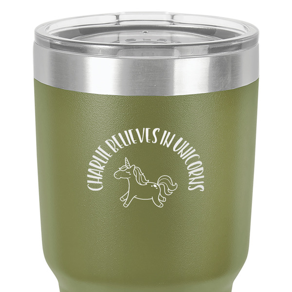 Unicorns 30 oz Stainless Steel Ringneck Tumbler - Olive - Close Up