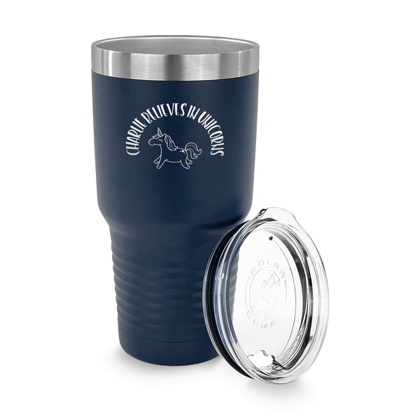 Unicorns 30 oz Stainless Steel Ringneck Tumblers - Navy - LID OFF