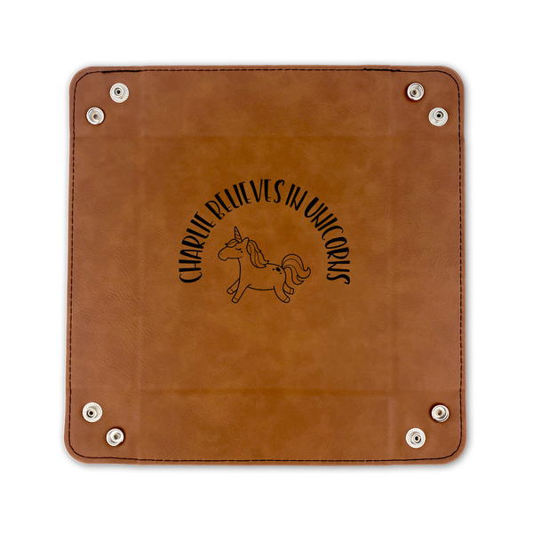 Unicorns 6" x 6" Leatherette Snap Up Tray - FLAT FRONT