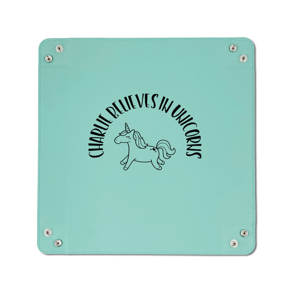 Unicorns 6" x 6" Teal Leatherette Snap Up Tray - APPROVAL