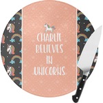 Unicorns Round Glass Cutting Board - Small (Personalized)