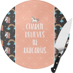Unicorns Round Glass Cutting Board - Small (Personalized)