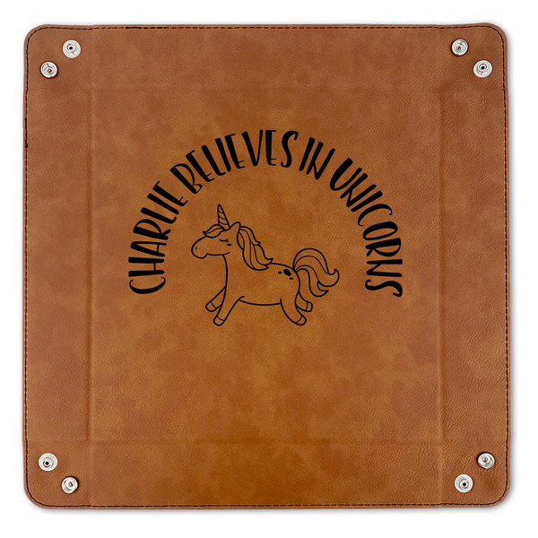 Unicorns 9" x 9" Leatherette Snap Up Tray - APPROVAL (FLAT)