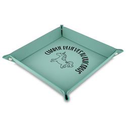 Unicorns 9" x 9" Teal Faux Leather Valet Tray (Personalized)
