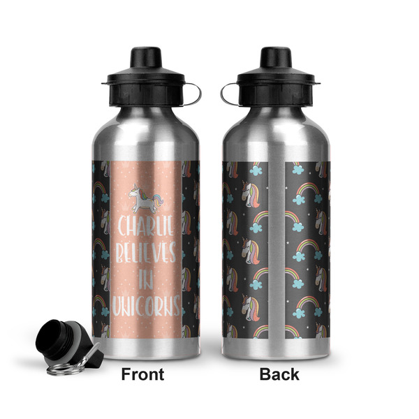 Unicorns Aluminum Water Bottle - Front and Back