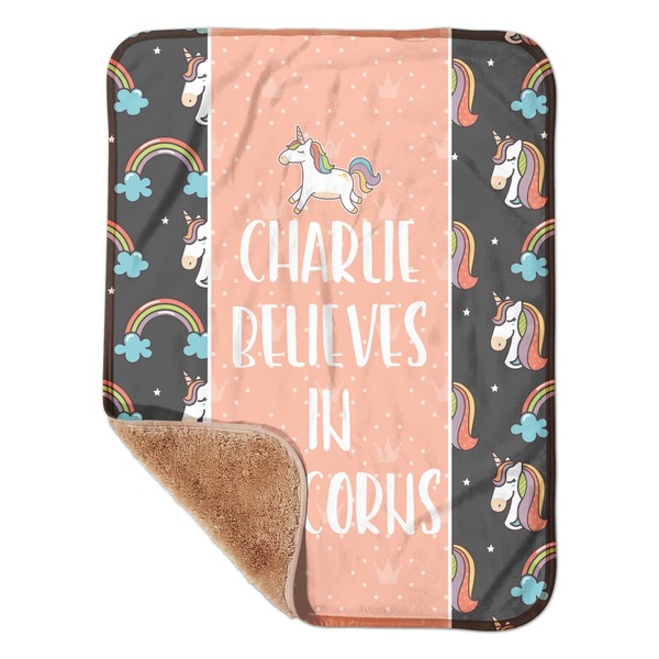 Custom Unicorns Sherpa Baby Blanket - 30" x 40" w/ Name or Text