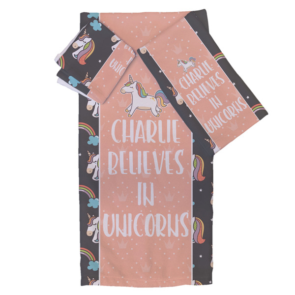 Custom Unicorns Bath Towel Set - 3 Pcs (Personalized)