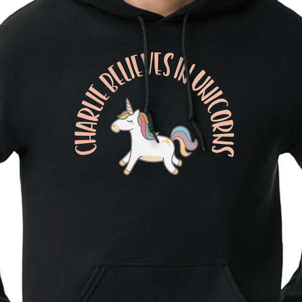 Unicorns Black Hoodie on Model - CloseUp