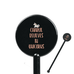 Unicorns 5.5" Round Plastic Stir Sticks - Black - Single Sided (Personalized)