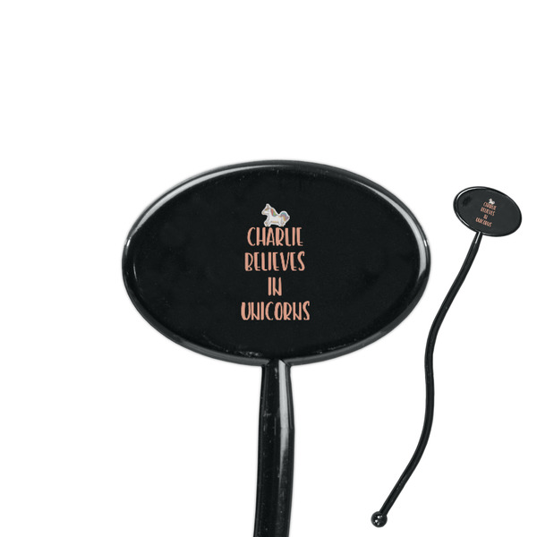 Custom Unicorns 7" Oval Plastic Stir Sticks - Black - Double Sided (Personalized)