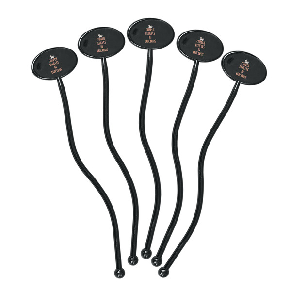 Unicorns Black Plastic 7" Stir Stick - Oval - Fan