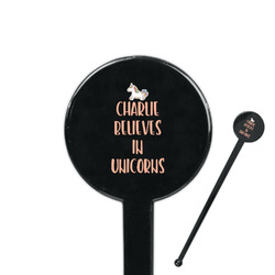 Unicorns 7" Round Plastic Stir Sticks - Black - Single Sided (Personalized)