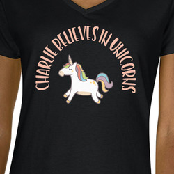 Unicorns Women's V-Neck T-Shirt - Black - 2XL (Personalized)