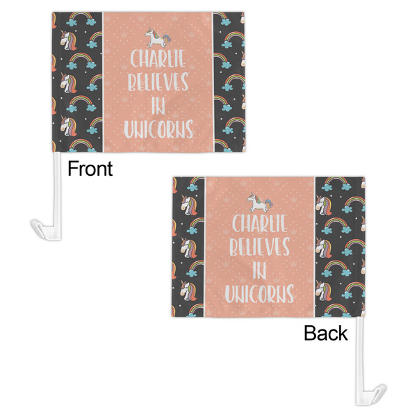 Unicorns Car Flag - 11" x 8" - Front & Back View