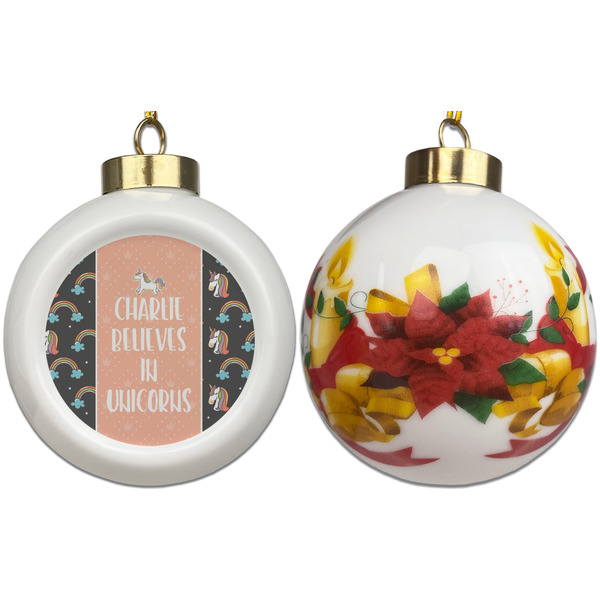 Unicorns Ceramic Christmas Ornament - Poinsettias (APPROVAL)