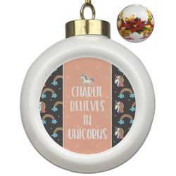 Unicorns Ceramic Ball Ornaments - Poinsettia Garland (Personalized)
