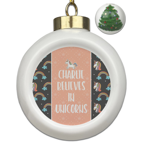 Custom Unicorns Ceramic Ball Ornament - Christmas Tree (Personalized)