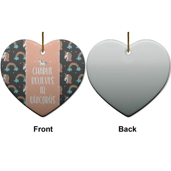 Unicorns Ceramic Flat Ornament - Heart Front & Back (APPROVAL)