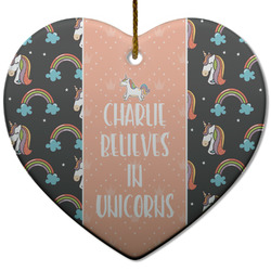 Unicorns Heart Ceramic Ornament w/ Name or Text
