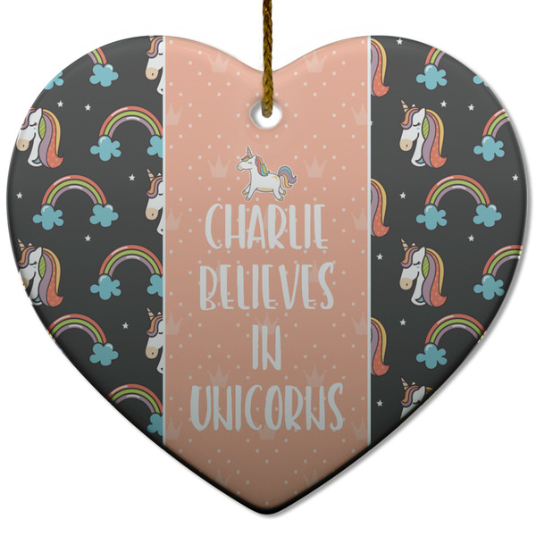Custom Unicorns Heart Ceramic Ornament w/ Name or Text