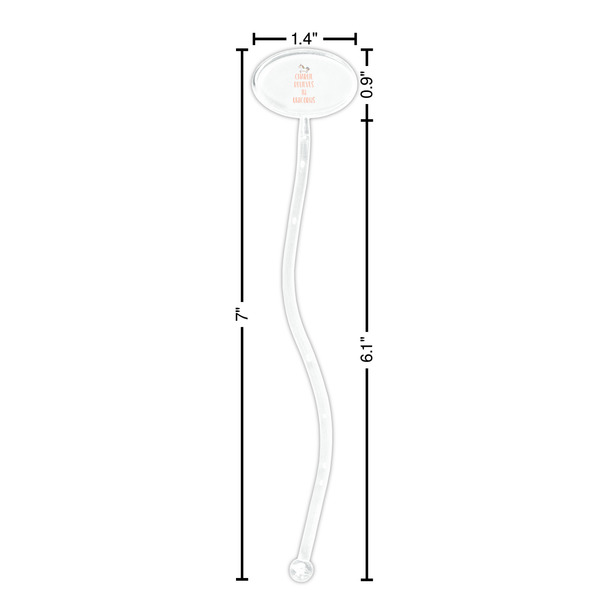 Unicorns Clear Plastic 7" Stir Stick - Oval - Dimensions