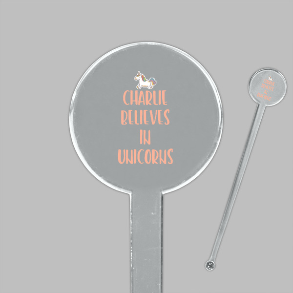Unicorns Clear Plastic 7" Stir Stick - Round - Closeup